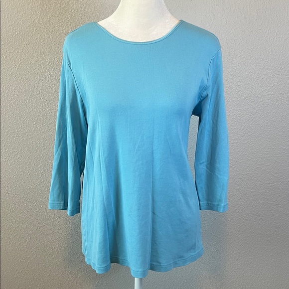 Christopher & Banks Tops - Christopher & Banks Satin Trim Crewneck 3/4 Sleeve TShirt Blue Size Large